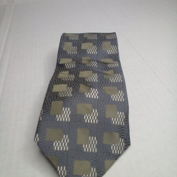 Pronto Uomo Tie Necktie Men Silk Geometric Pattern Green Silver - Picture 7 of 8